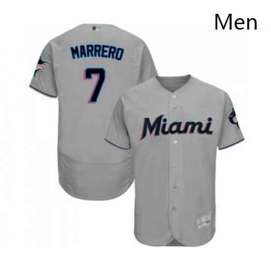 Mens Miami Marlins 7 Deven Marrero Grey Road Flex Base Authentic Collection Baseball Jersey